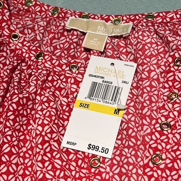 Michael Kors red and white patterned Top C23 - Picture 5 of 7